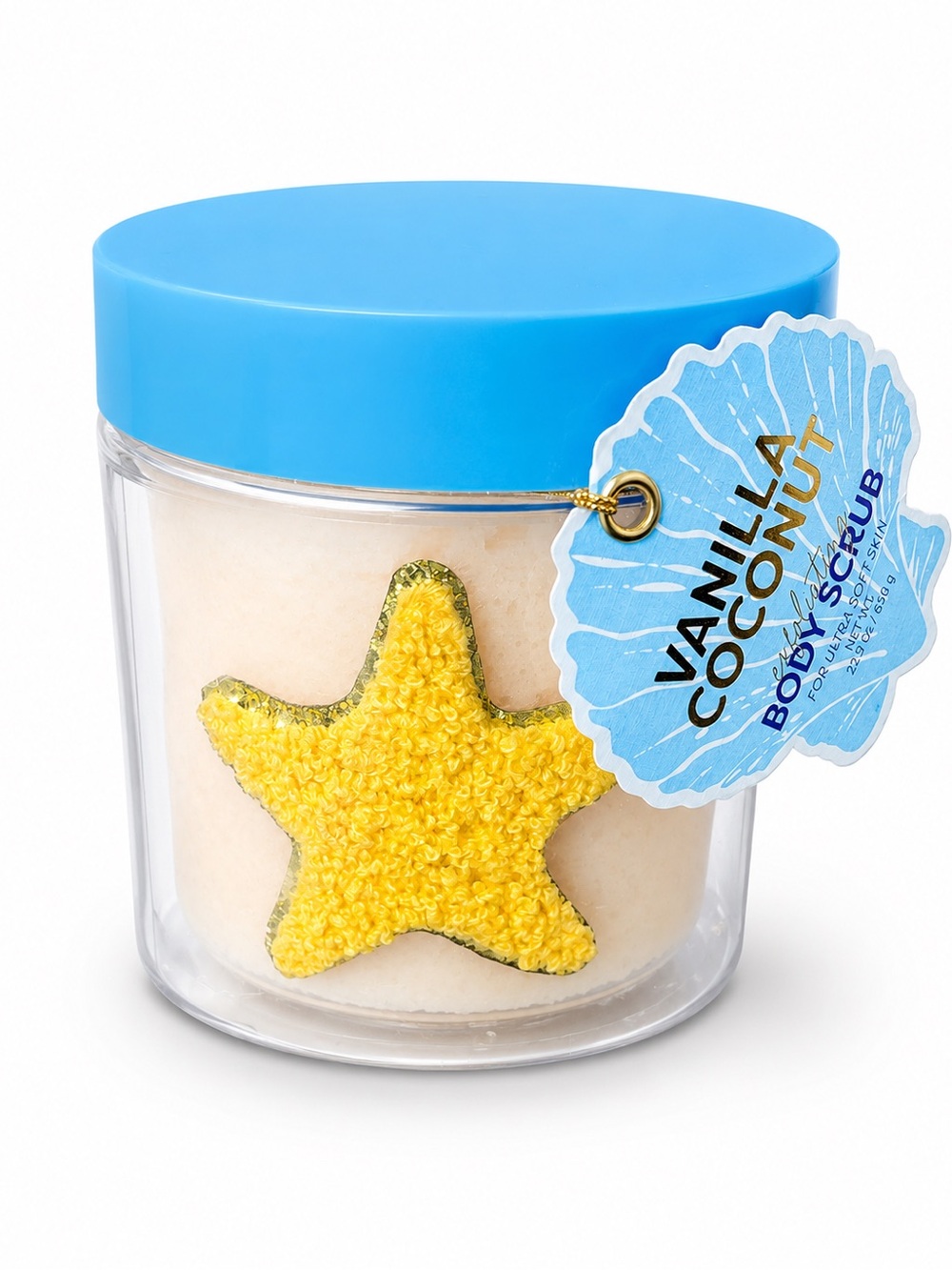 Source Unknown Vanilla Coconut Body Scrub Jar with Blue Lid and Yellow Star